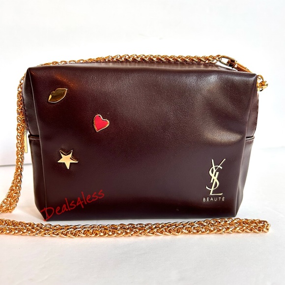 YSL Crossbody - Cosmetic Bag to Purse Beaded Logo Charm Designer Clutch New - Picture 5 of 11